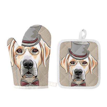 Hipster Labrador Retriever Print Oven Mitt And Pot Holder Set