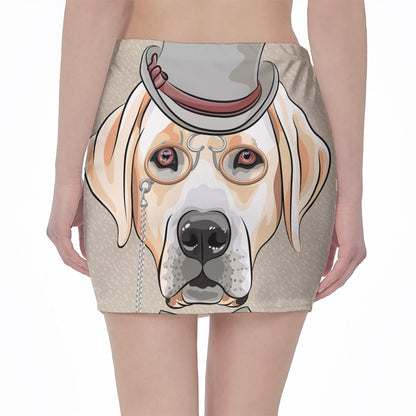 Hipster Labrador Retriever Print Pencil Mini Skirt