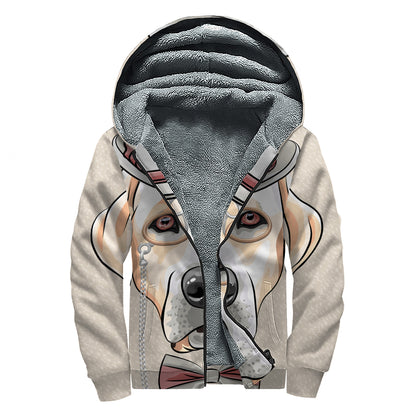 Hipster Labrador Retriever Print Sherpa Lined Zip Up Hoodie