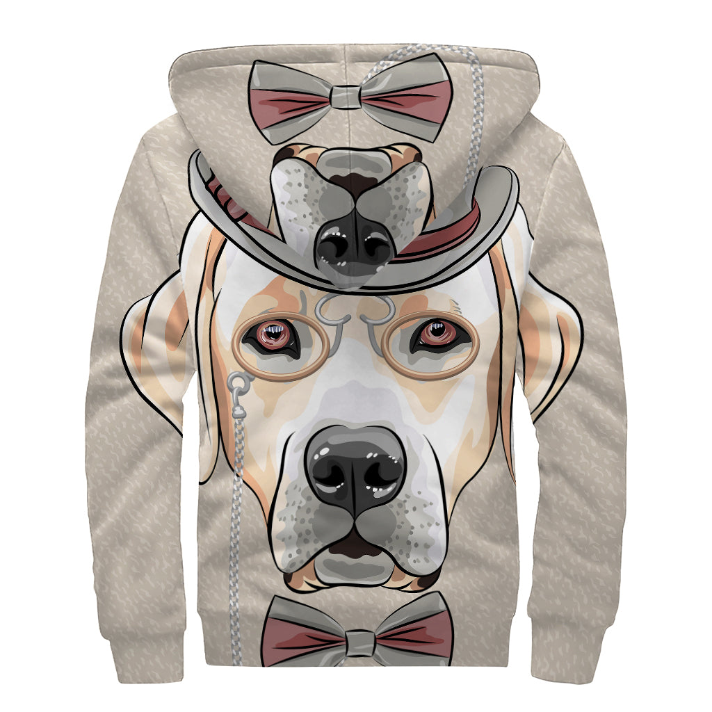 Hipster Labrador Retriever Print Sherpa Lined Zip Up Hoodie