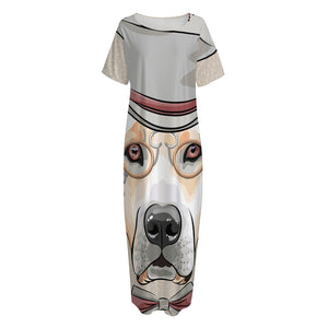 Hipster Labrador Retriever Print Short Sleeve Long Nightdress