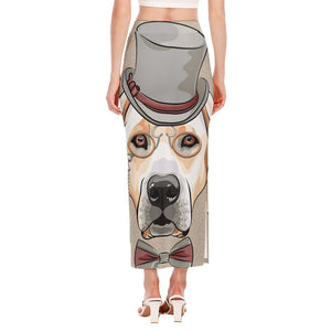 Hipster Labrador Retriever Print Side Slit Maxi Skirt