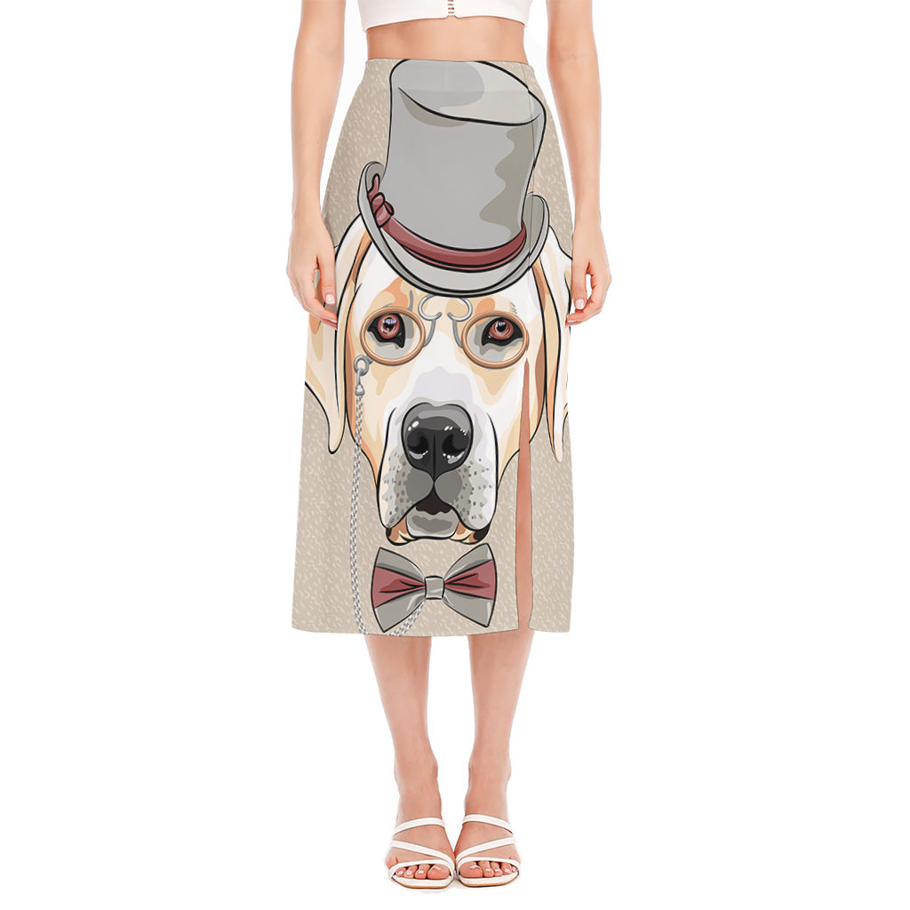 Hipster Labrador Retriever Print Side Slit Midi Skirt