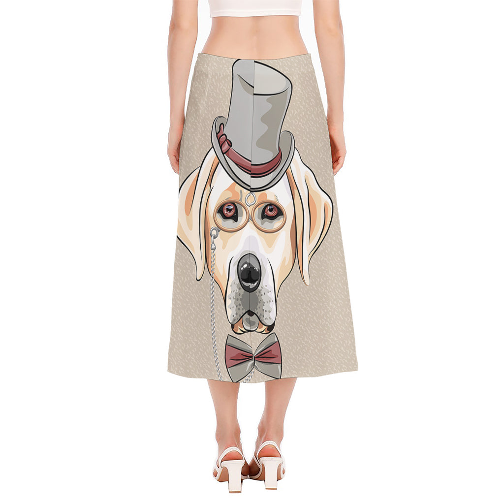 Hipster Labrador Retriever Print Side Slit Midi Skirt