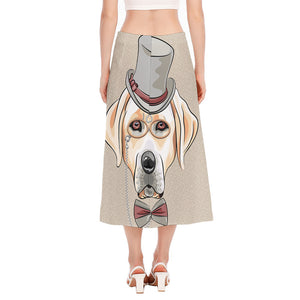 Hipster Labrador Retriever Print Side Slit Midi Skirt