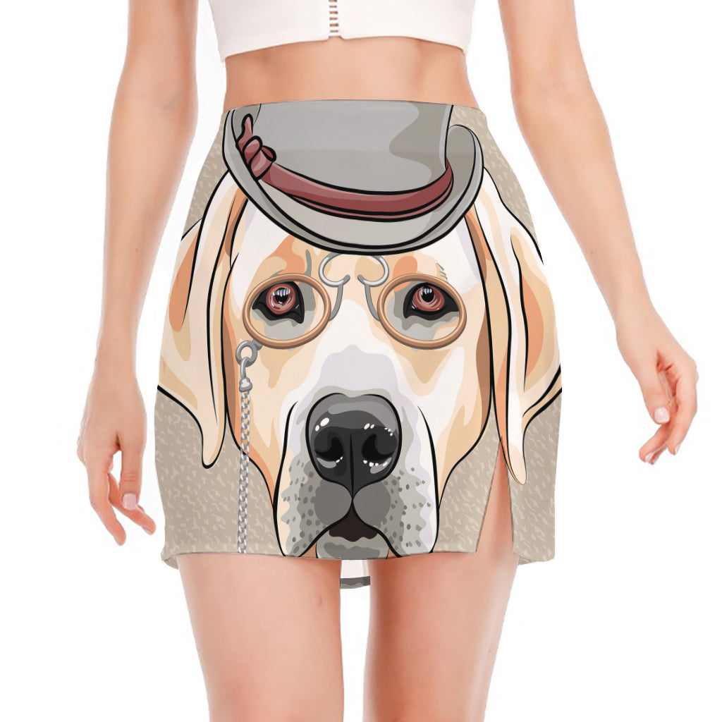 Hipster Labrador Retriever Print Side Slit Mini Skirt