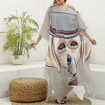 Hipster Labrador Retriever Print Silk V-Neck Kaftan Dress