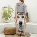 Hipster Labrador Retriever Print Silk V-Neck Kaftan Dress