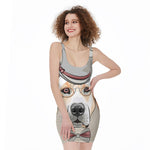 Hipster Labrador Retriever Print Sleeveless Bodycon Dress