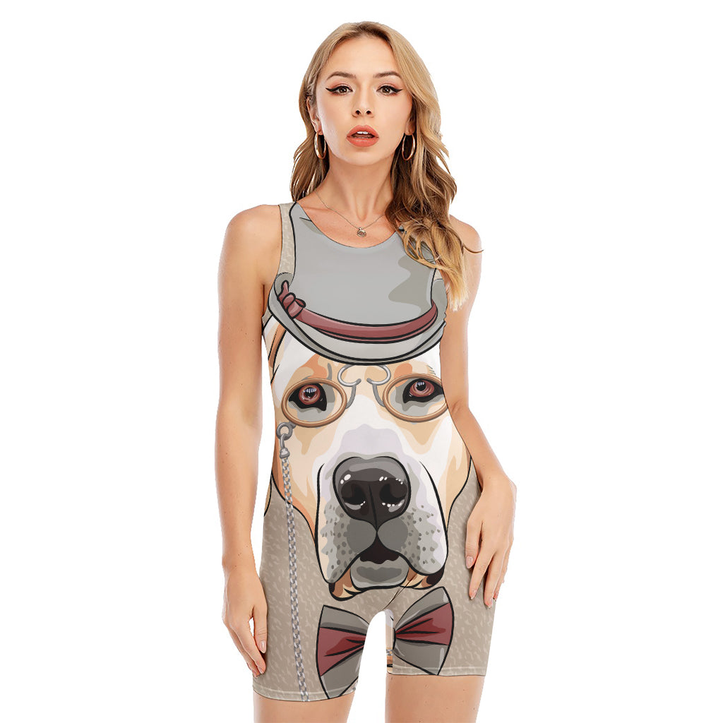 Hipster Labrador Retriever Print Sleeveless One Piece Swimsuit