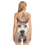 Hipster Labrador Retriever Print Sleeveless One Piece Swimsuit