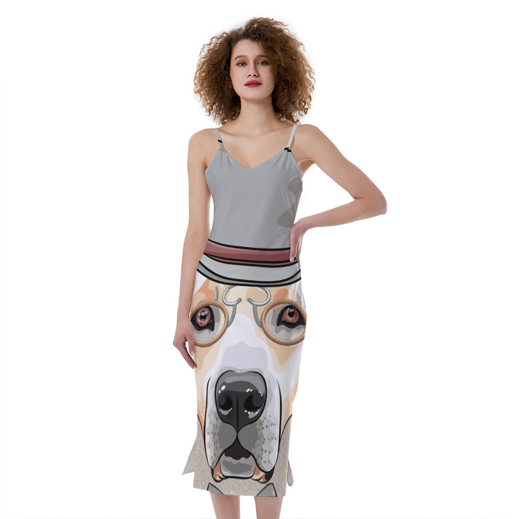 Hipster Labrador Retriever Print Slim Fit Midi Cami Dress