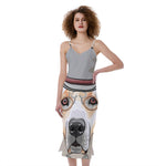 Hipster Labrador Retriever Print Slim Fit Midi Cami Dress