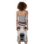 Hipster Labrador Retriever Print Slim Fit Midi Cami Dress