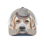 Hipster Labrador Retriever Print White Mesh Trucker Cap