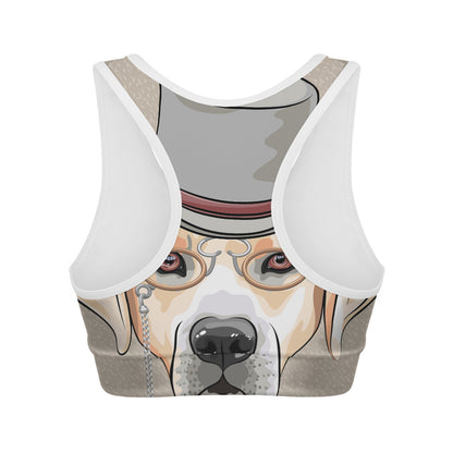 Hipster Labrador Retriever Print Women's Sports Bra