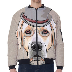 Hipster Labrador Retriever Print Zip Sleeve Bomber Jacket