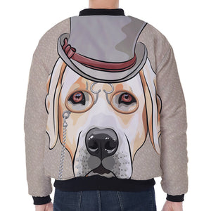 Hipster Labrador Retriever Print Zip Sleeve Bomber Jacket