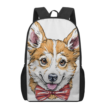 Hipster Pembroke Welsh Corgi Print 17 Inch Backpack