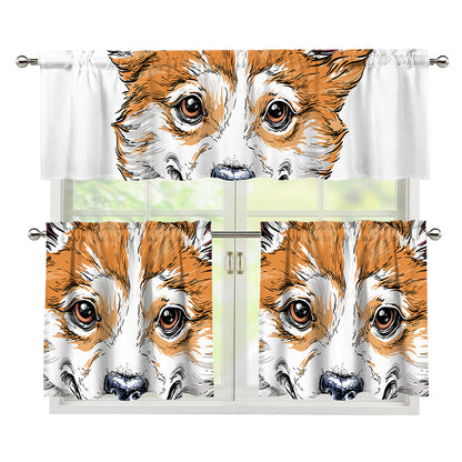Hipster Pembroke Welsh Corgi Print 3 Piece Kitchen Curtains