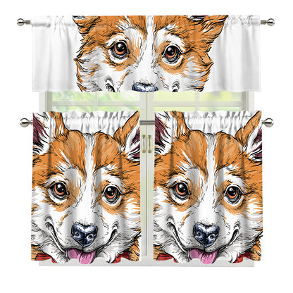 Hipster Pembroke Welsh Corgi Print 3 Piece Kitchen Curtains