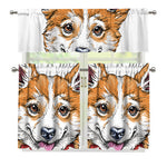 Hipster Pembroke Welsh Corgi Print 3 Piece Kitchen Curtains
