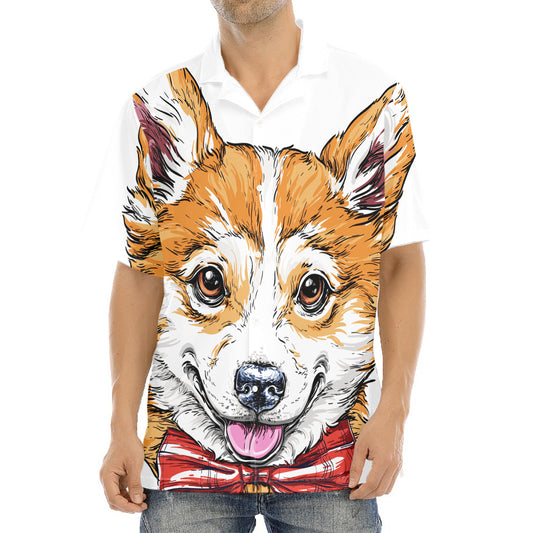Hipster Pembroke Welsh Corgi Print Aloha Shirt