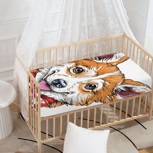 Hipster Pembroke Welsh Corgi Print Baby Crib Sheet