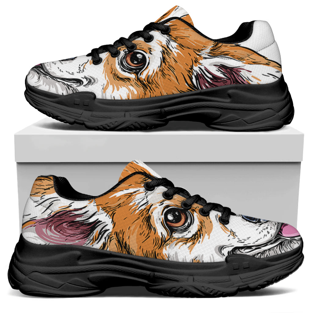 Hipster Pembroke Welsh Corgi Print Black Chunky Shoes