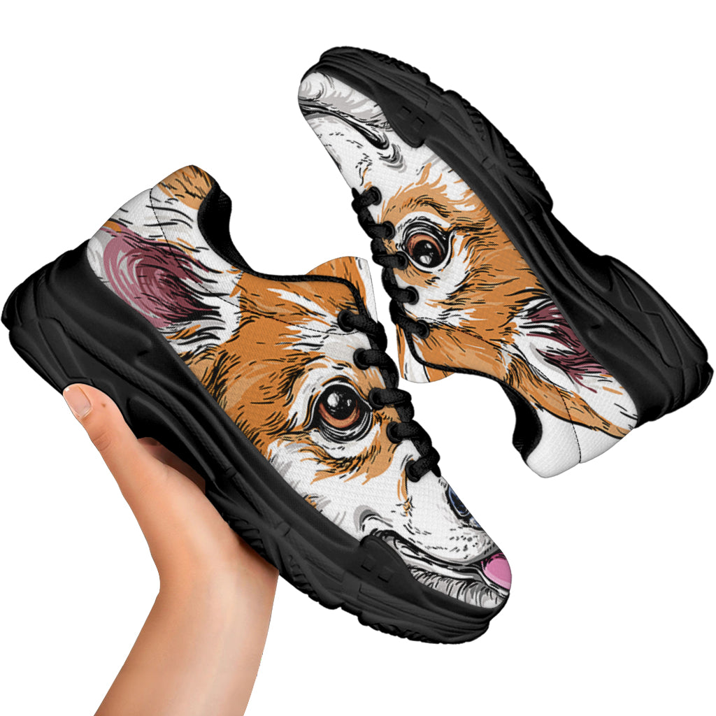 Hipster Pembroke Welsh Corgi Print Black Chunky Shoes