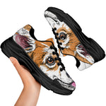 Hipster Pembroke Welsh Corgi Print Black Chunky Shoes
