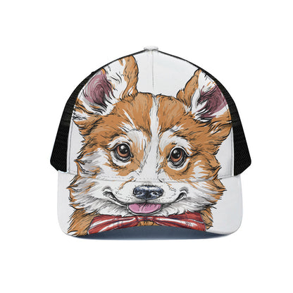Hipster Pembroke Welsh Corgi Print Black Mesh Trucker Cap
