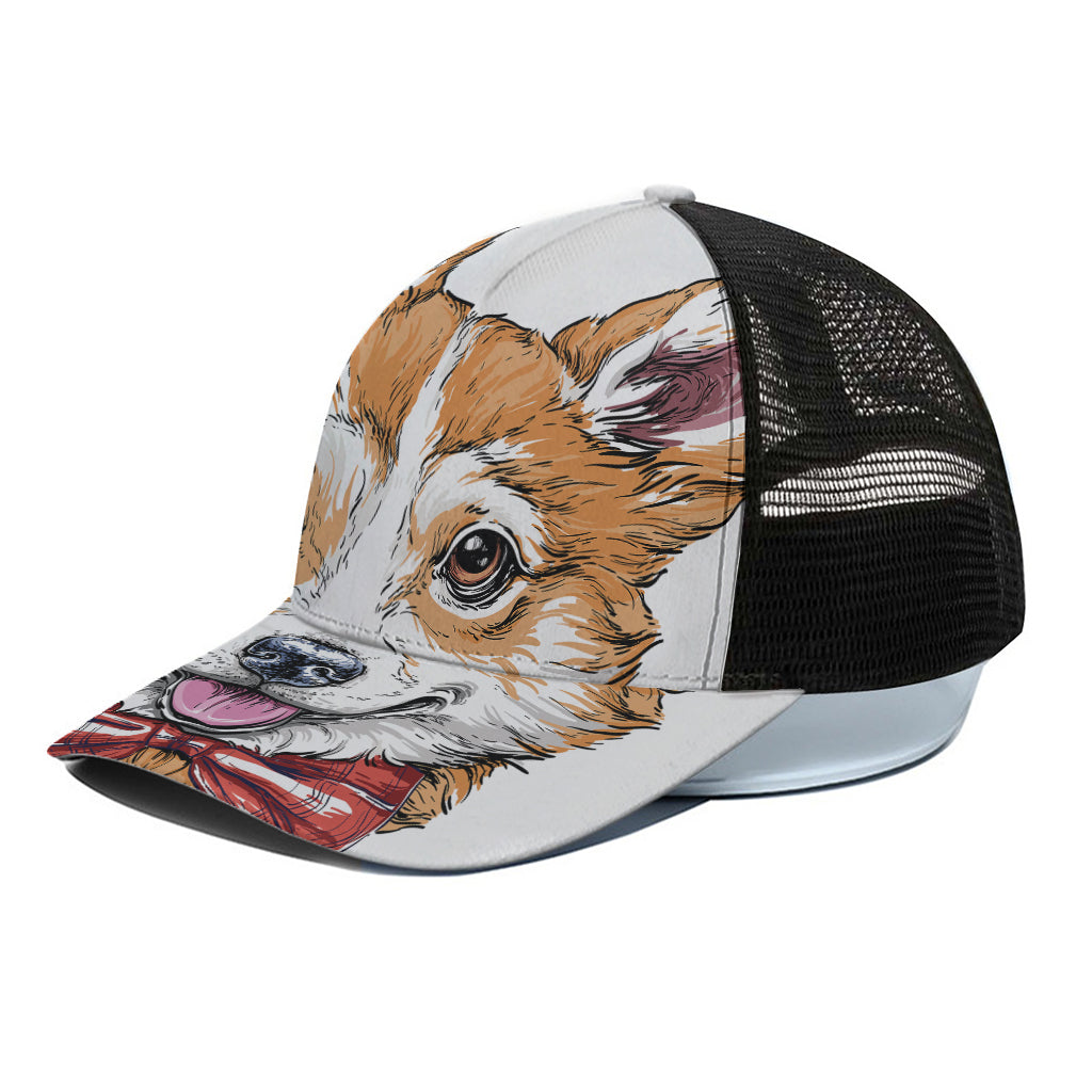 Hipster Pembroke Welsh Corgi Print Black Mesh Trucker Cap