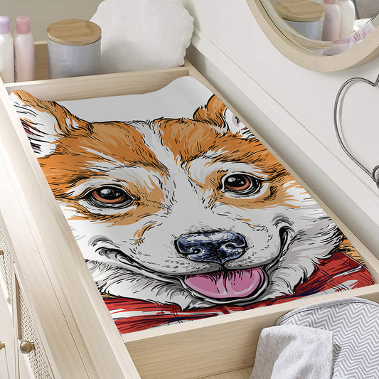 Hipster Pembroke Welsh Corgi Print Changing Pad Cover