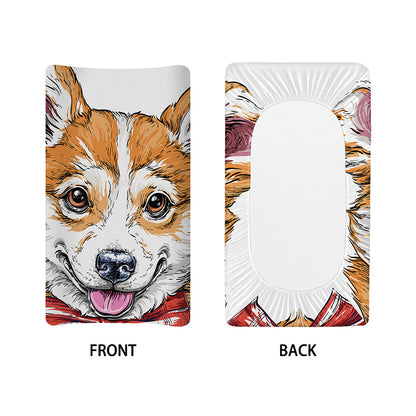 Hipster Pembroke Welsh Corgi Print Changing Pad Cover