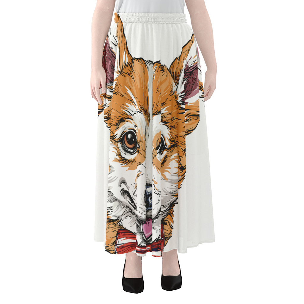 Hipster Pembroke Welsh Corgi Print Chiffon Maxi Skirt