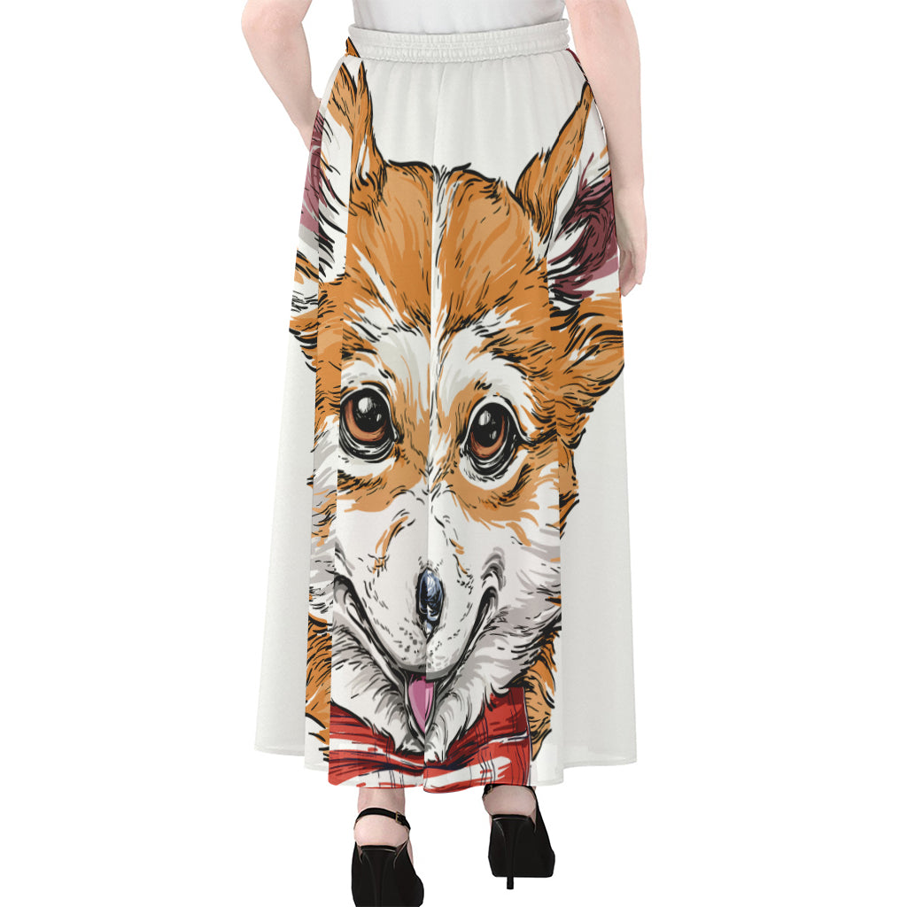 Hipster Pembroke Welsh Corgi Print Chiffon Maxi Skirt