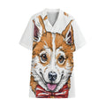 Hipster Pembroke Welsh Corgi Print Cotton Hawaiian Shirt