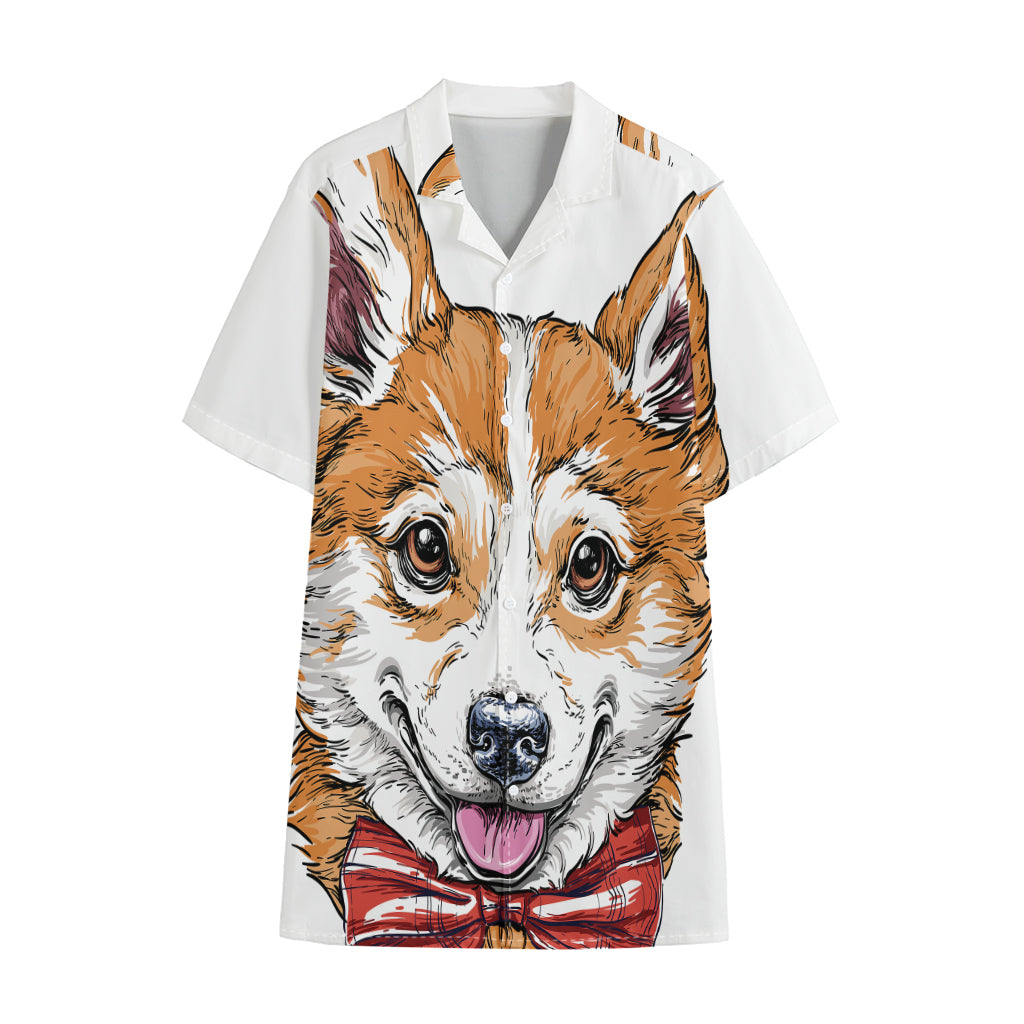 Hipster Pembroke Welsh Corgi Print Cotton Hawaiian Shirt