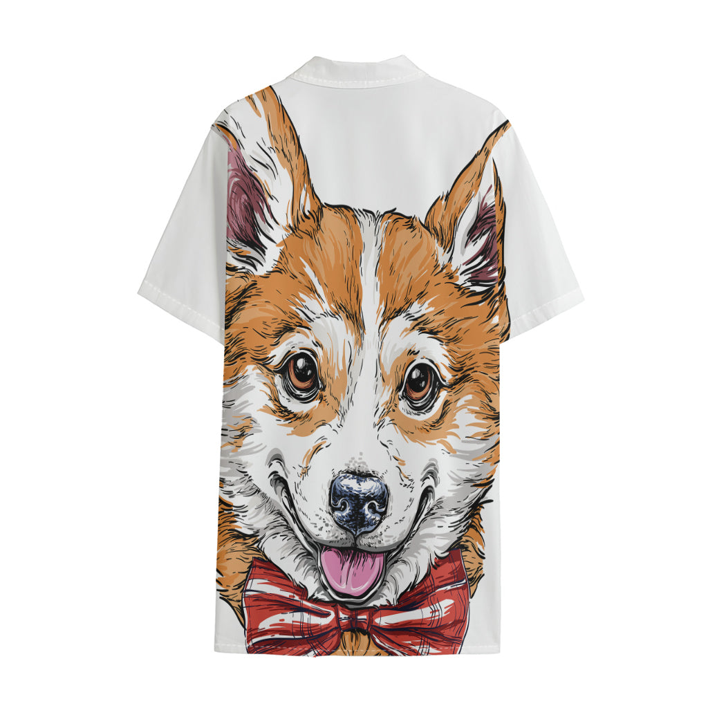 Hipster Pembroke Welsh Corgi Print Cotton Hawaiian Shirt
