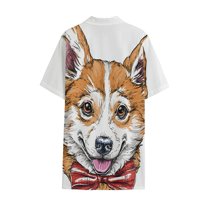 Hipster Pembroke Welsh Corgi Print Cotton Hawaiian Shirt