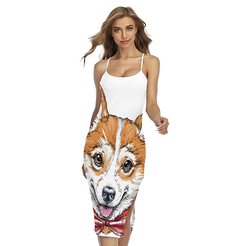 Hipster Pembroke Welsh Corgi Print Cross Back Cami Dress