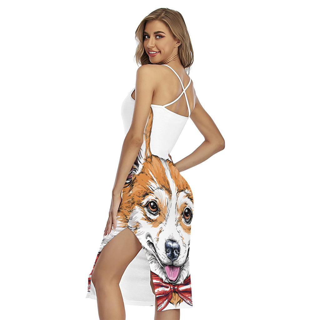 Hipster Pembroke Welsh Corgi Print Cross Back Cami Dress