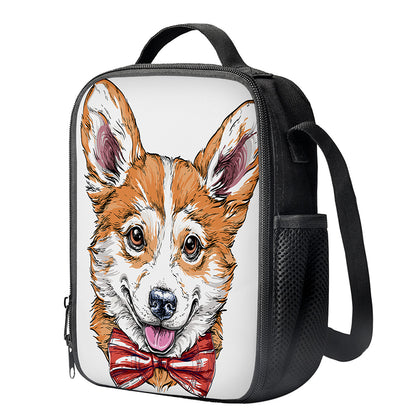 Hipster Pembroke Welsh Corgi Print Crossbody Lunch Bag