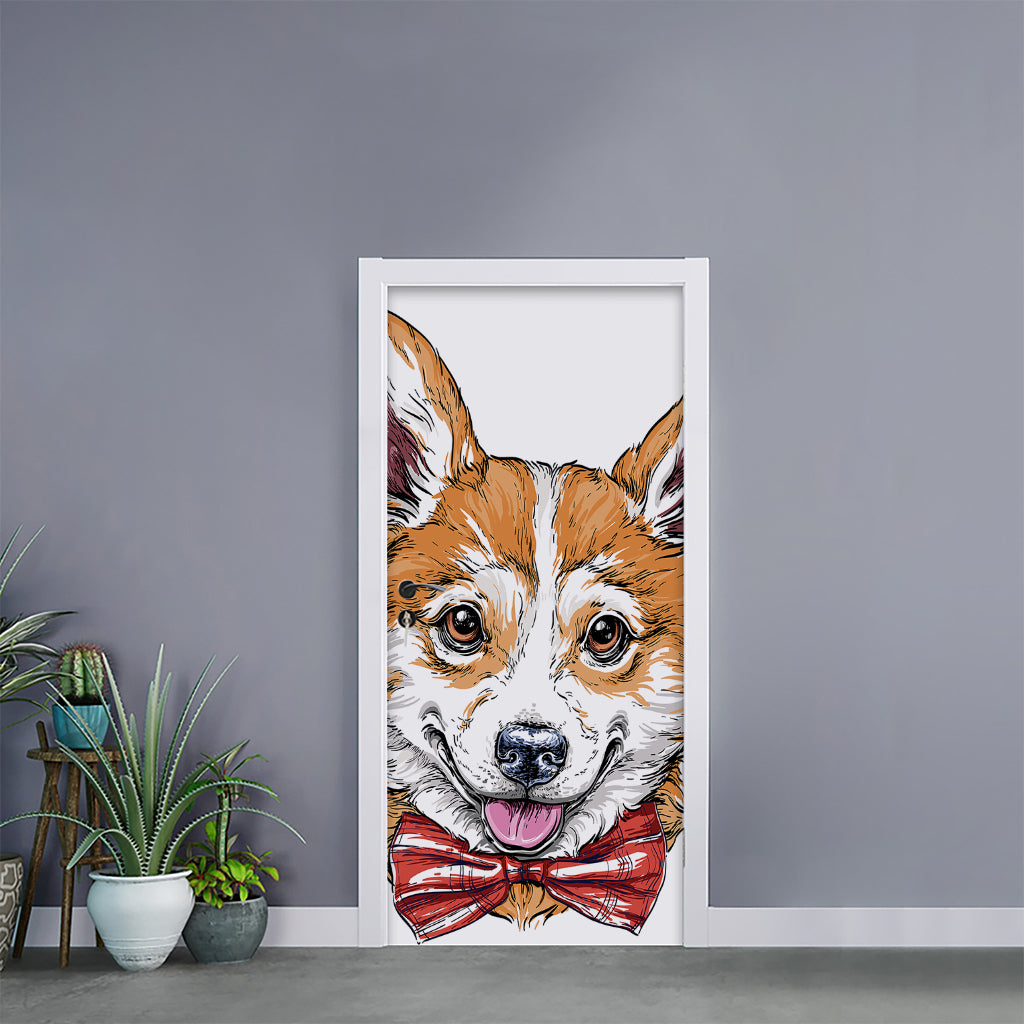 Hipster Pembroke Welsh Corgi Print Door Sticker