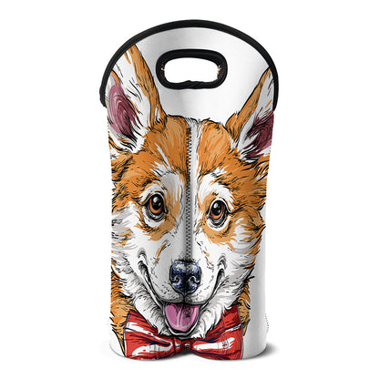 Hipster Pembroke Welsh Corgi Print Double Neoprene Wine Tote