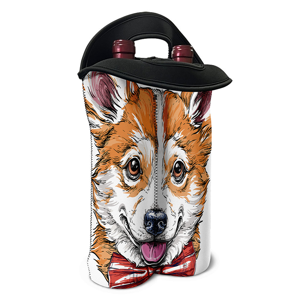 Hipster Pembroke Welsh Corgi Print Double Neoprene Wine Tote