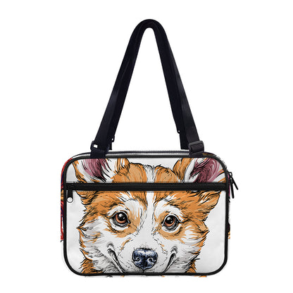 Hipster Pembroke Welsh Corgi Print Double Strap Bible Bag