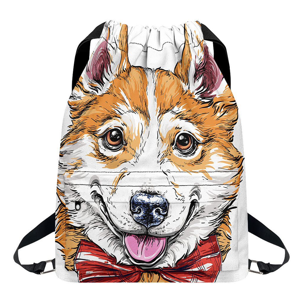 Hipster Pembroke Welsh Corgi Print Drawstring Backpack