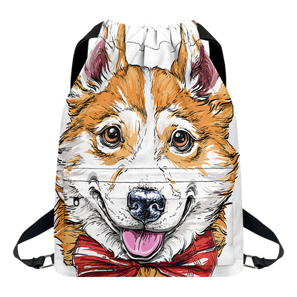 Hipster Pembroke Welsh Corgi Print Drawstring Backpack
